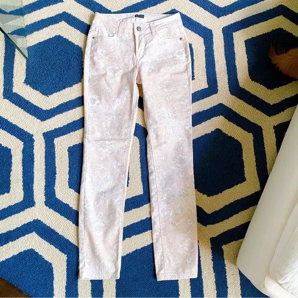 π LAURA SCOTT BLUSH WHITE GREY FLORAL COTTON BLEND SKINNY JEANS! - Picture 5 of 11